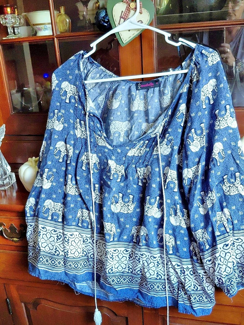 Annabelle Blue & White Printed Blouse Size XL Like New